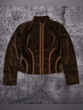 Vintage Roccobarocco Jeans Corduroy Jacket Brown with Leopard Print Lining